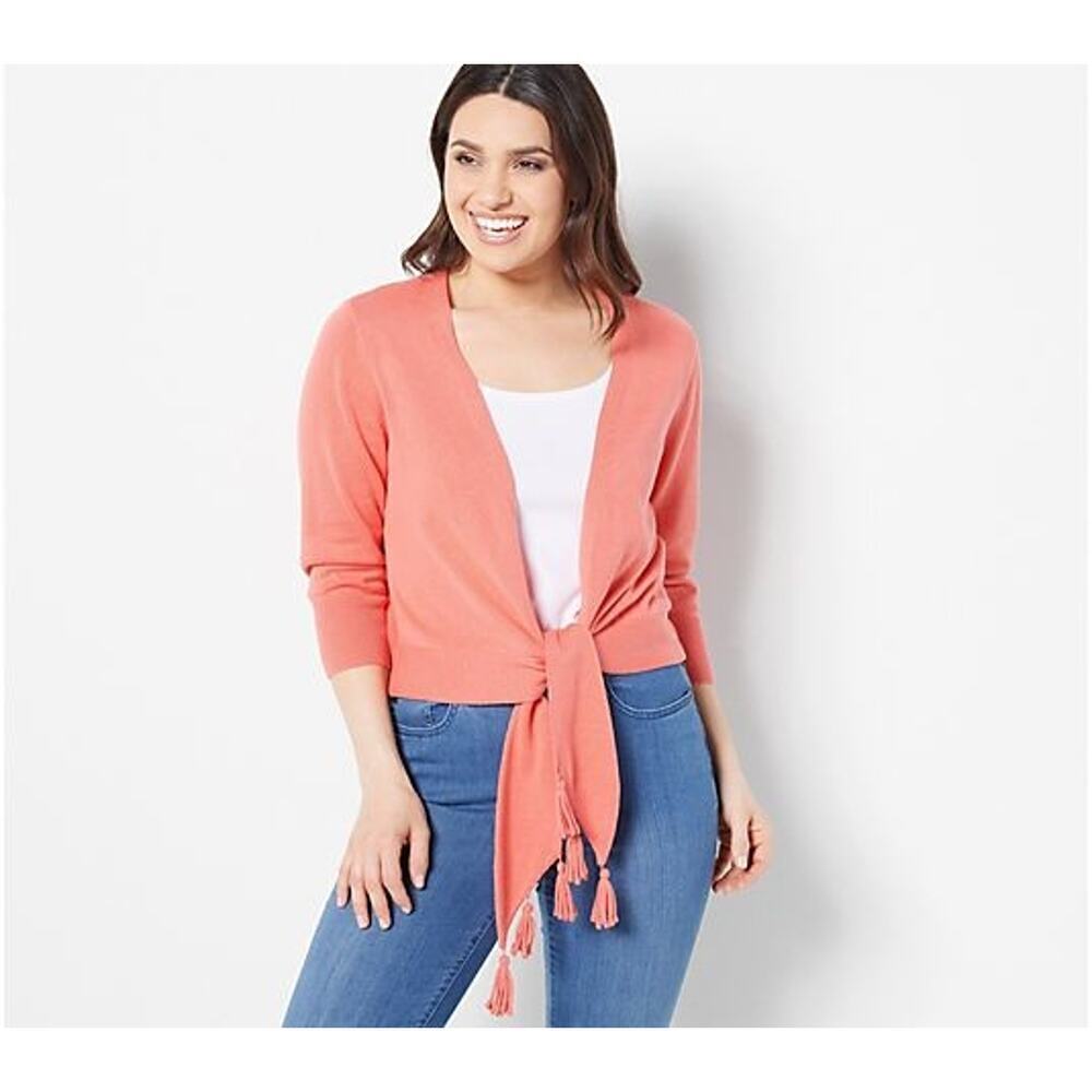 Kim Gravel Sweater Large Pink Shrug Belle Beach Tassels